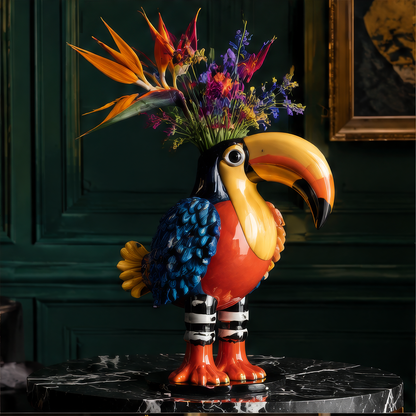 A Masterpiece From Every Angle — sculptural beak, layered feather texture, and iconic striped leg design detail shots