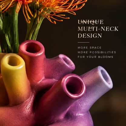 Art In Every Curve — twisted spiral gradient vase with orange flowers, side angle showing sculptural form