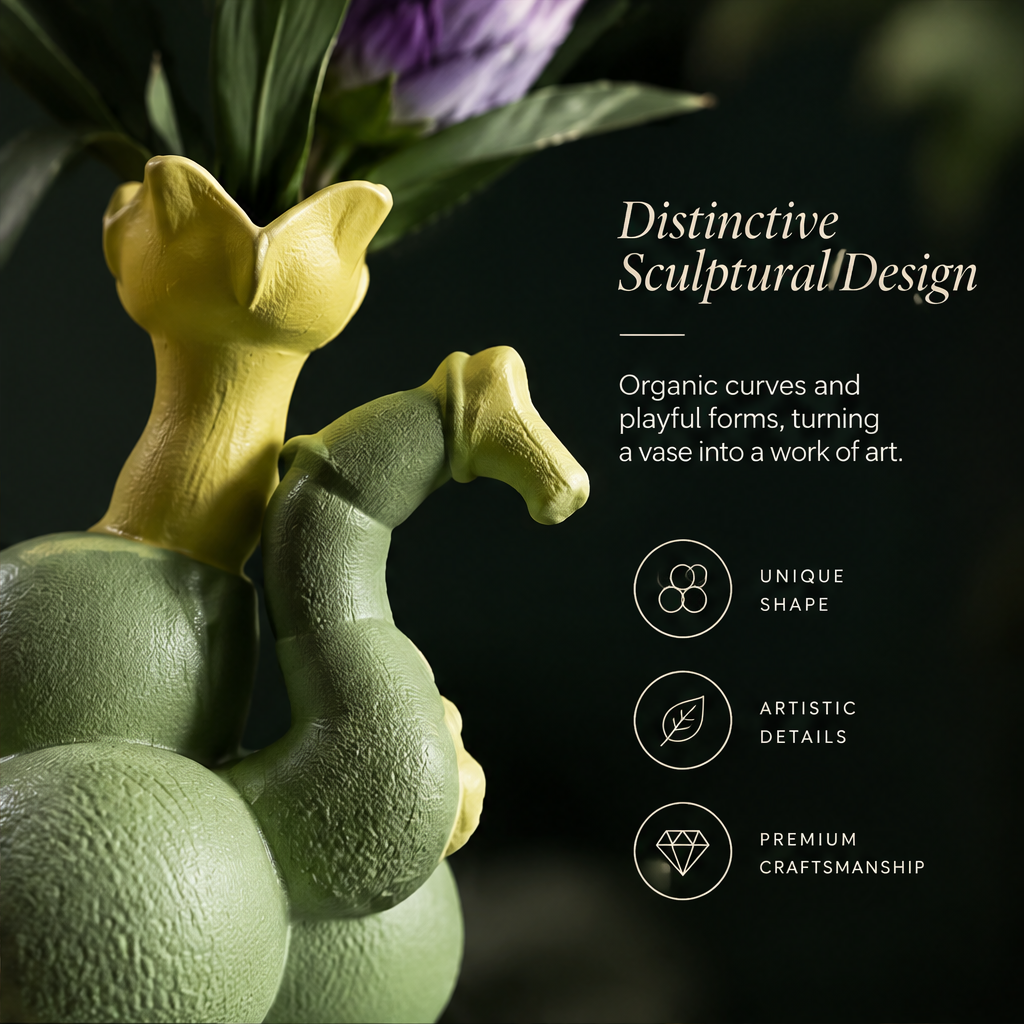 A Breath of Freshness — sage green ball stack vase with yellow floral opening and coiling handle — art meets nature in your space