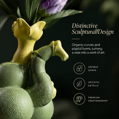 A Breath of Freshness — sage green ball stack vase with yellow floral opening and coiling handle — art meets nature in your space