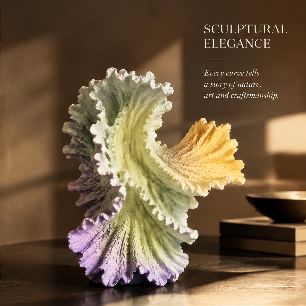 Natural Gradient Artistry — ruffled wave vase with flowers showing handcrafted details and unique gradient glaze
