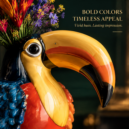 Exquisite Craftsmanship — toucan vase showing handcrafted ceramic, vibrant colors, unique bird shape design and luxury details