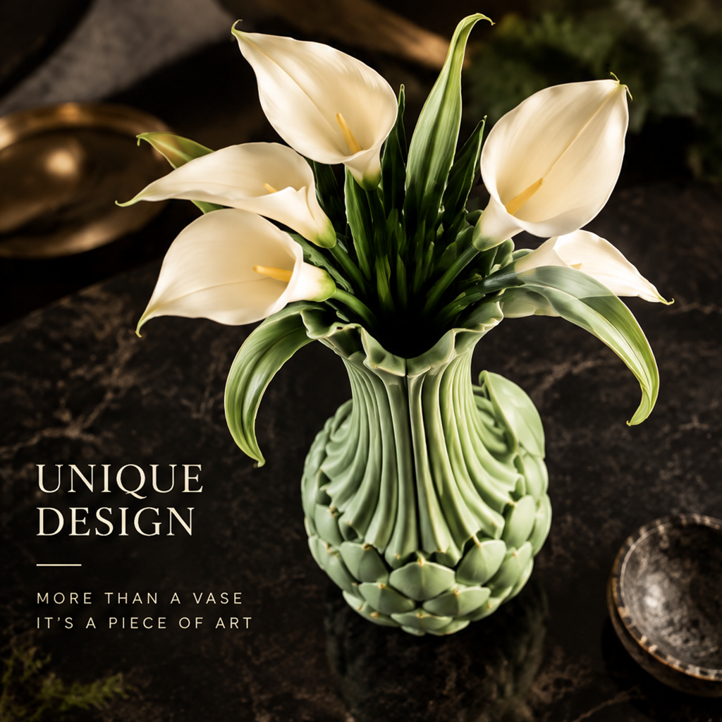 Exquisite Craftsmanship — sage green artichoke vase showing natural form, fine ribbed detail, premium ceramic and lasting beauty