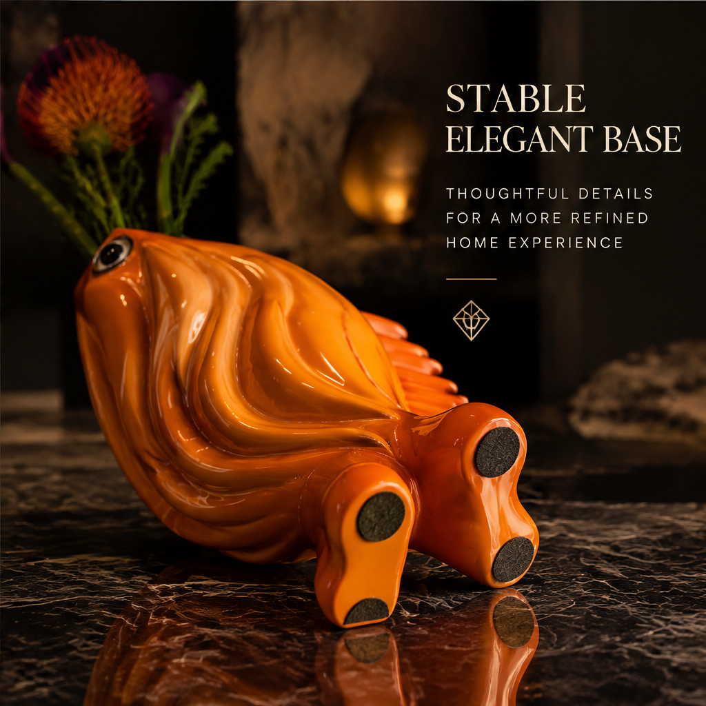 Exquisite Craftsmanship — orange goldfish vase showing handcrafted wave texture, rich glaze finish and timeless appeal on marble